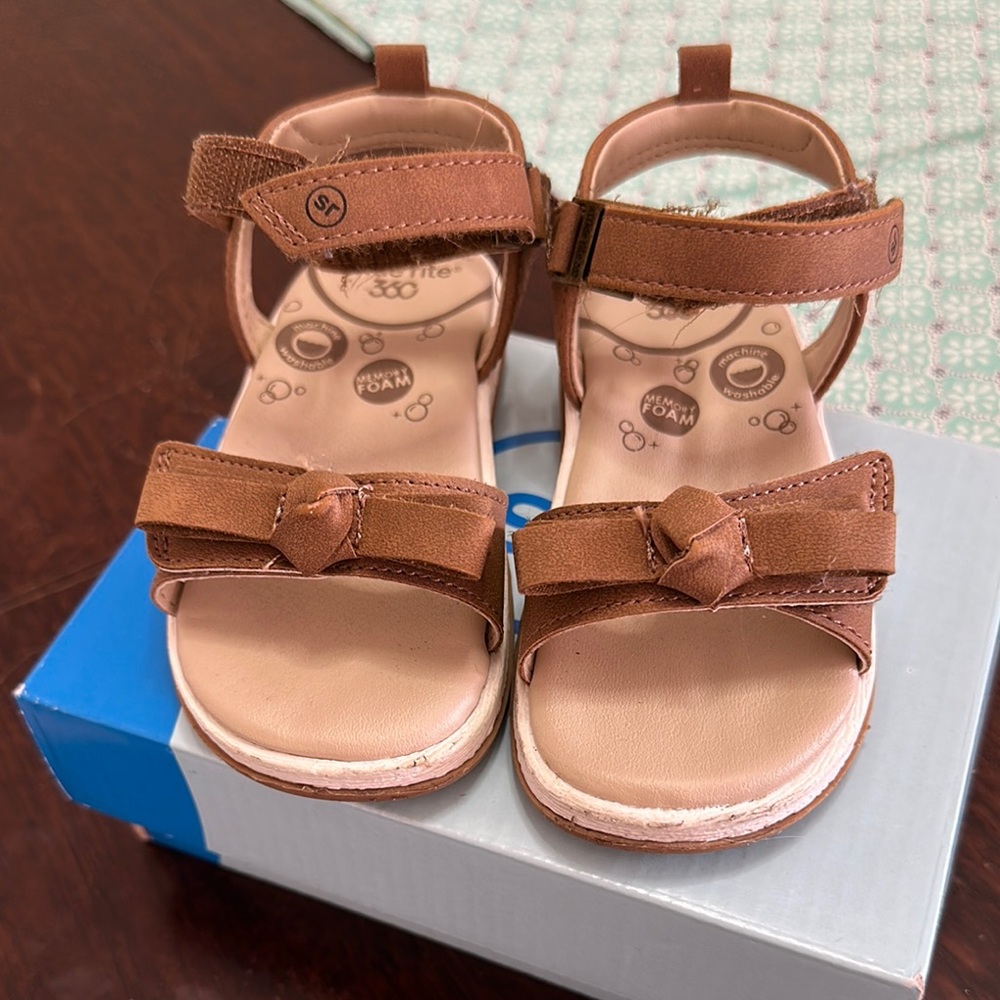 Stride Rite Brown Sandals with Bow Detail and Ankle Strap